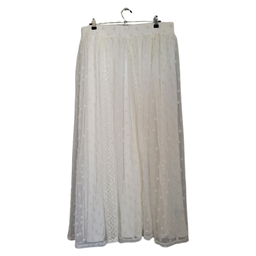 Torrid Maxi Skirt Womens Size 1X Ivory Polka Dot Mesh Lace - Picture 4 of 9